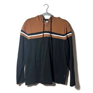 Scott James Black and Brown Striped Long Sleeve Shirt With Hood Size Large.